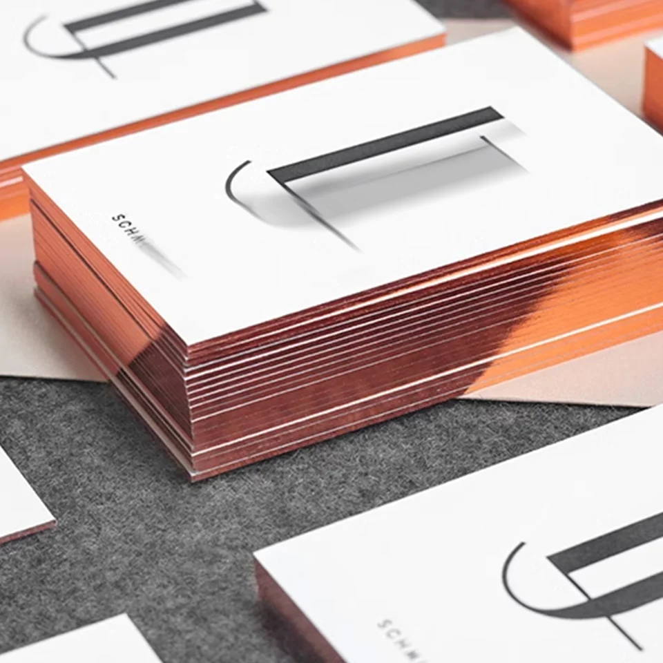 Luxury Custom Printed Logo Color Rose Gold Plated Paper Business Card with Rose gold edged