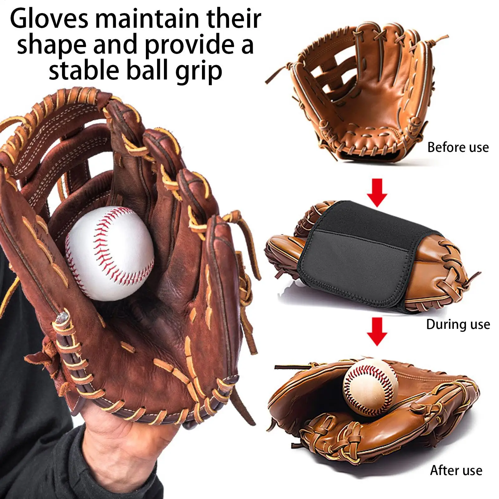 Glove Wrap Baseball Practice Strap Shock Absorption Glove Wrap Band For Athlete Quickly Keep The Pocket Formed Hockey Batting view 2