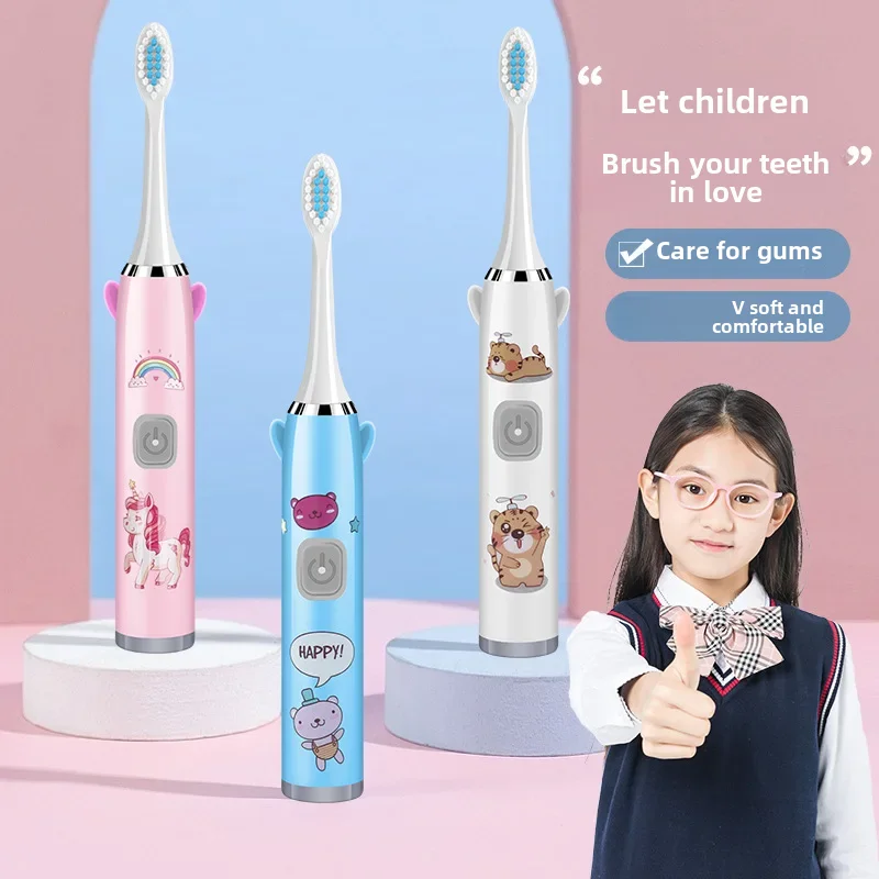 Children's electric toothbrush for boys and girls, soft-bristled waterproof, fully automatic ultrasonic rechargeable kidsren'...