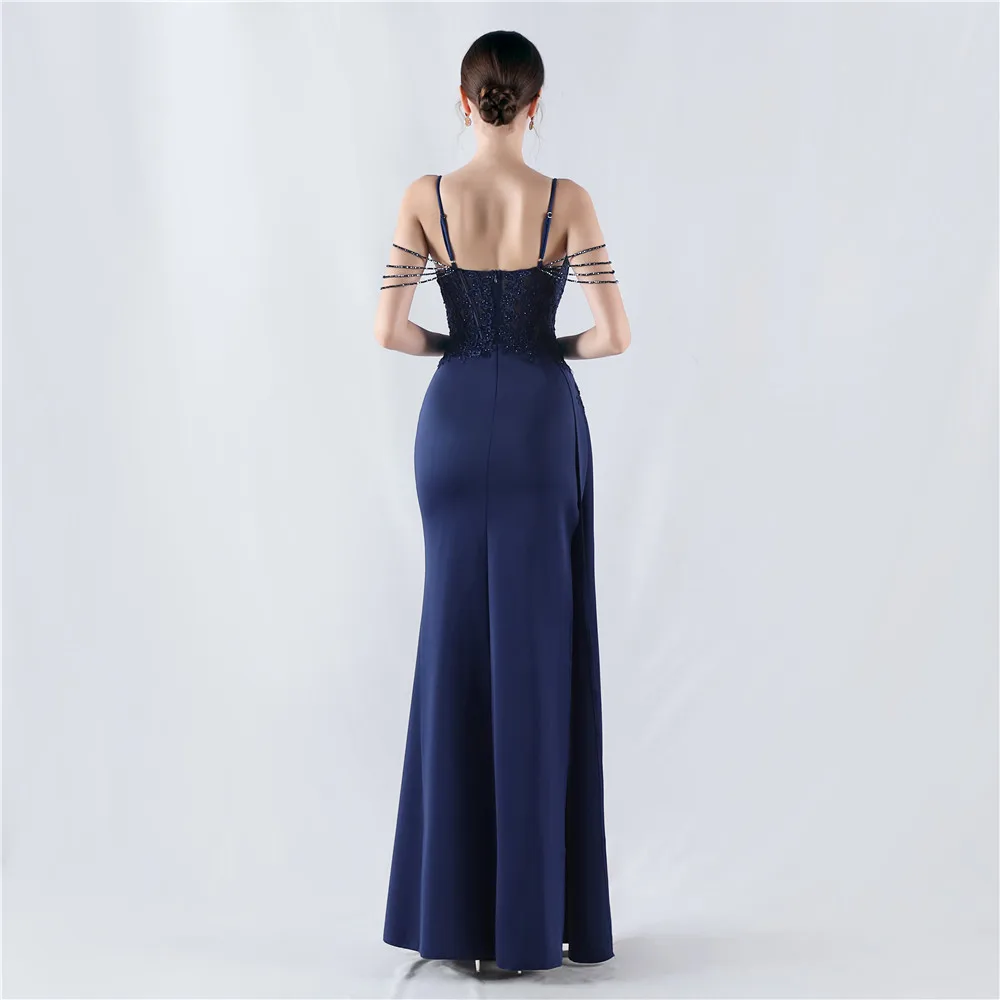 DEERVEADO 7 Candy Colors Luxury Beading Evening Dresses Elegant Party Dresses Woman Mermaid Strap Formal Occasion Dress Long