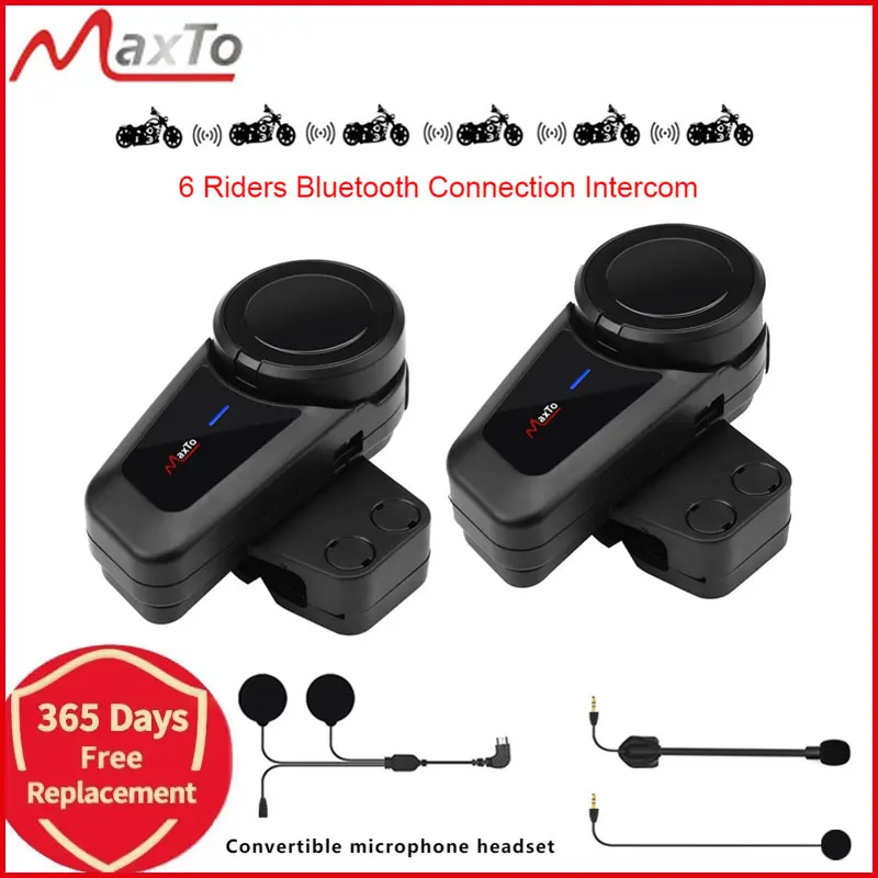 MAXTO M2 Bluetooth Helmet Intercom Motorcycle Helmet Interphone Headset Wireless Bluetooth Moto Headset For 6 Riders