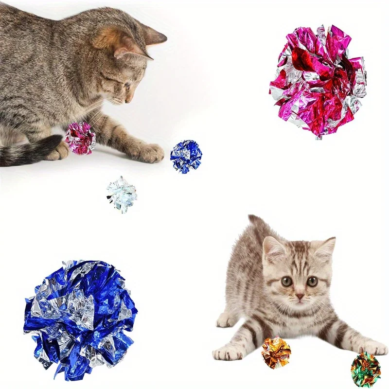 10 Stück Katzen-Knisterbälle, 2,4 Zoll, zum Kauen und Verfolgen, bunte Mylar-Knisterbälle, leichtes interaktives Spielzeug für Hauskatzen
