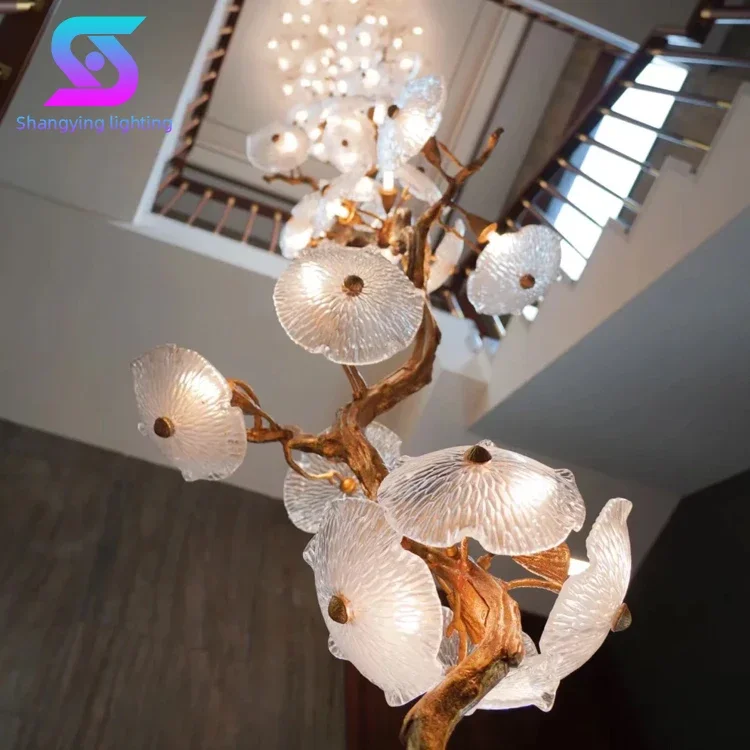 Modern Leaf Art Large Project Glass  for Hotel Lobby Villa Mall Long Staircase Oval Shape