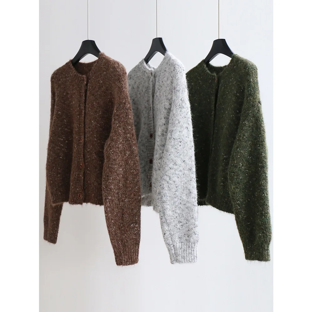 Woolen round neck sweater cardigan autumn winter vintage sweater jacket jacket single breasted women's wear