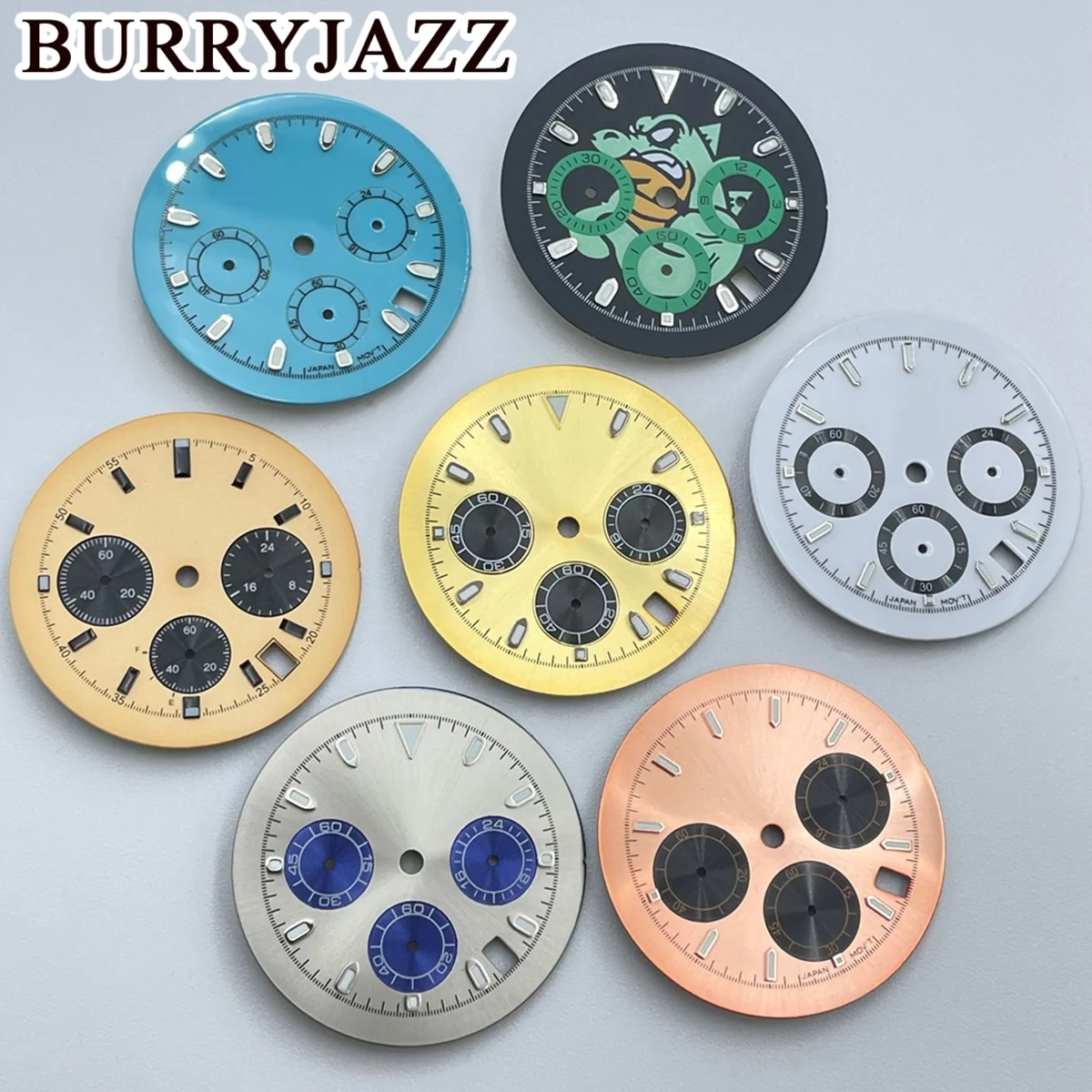 BURRYJAZZ 32.5mm 6 Hands Green Luminous Dial Used For Quartz Movement VK63 VK63A Timing Indicator Watch Modification Accessories