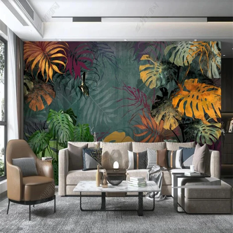 Vintage Dark Tropical Plant Turtle Leaf Custom Mural for Home Decor Bedroom Decor 3D Wallpaper Living Room Background Wall Paper