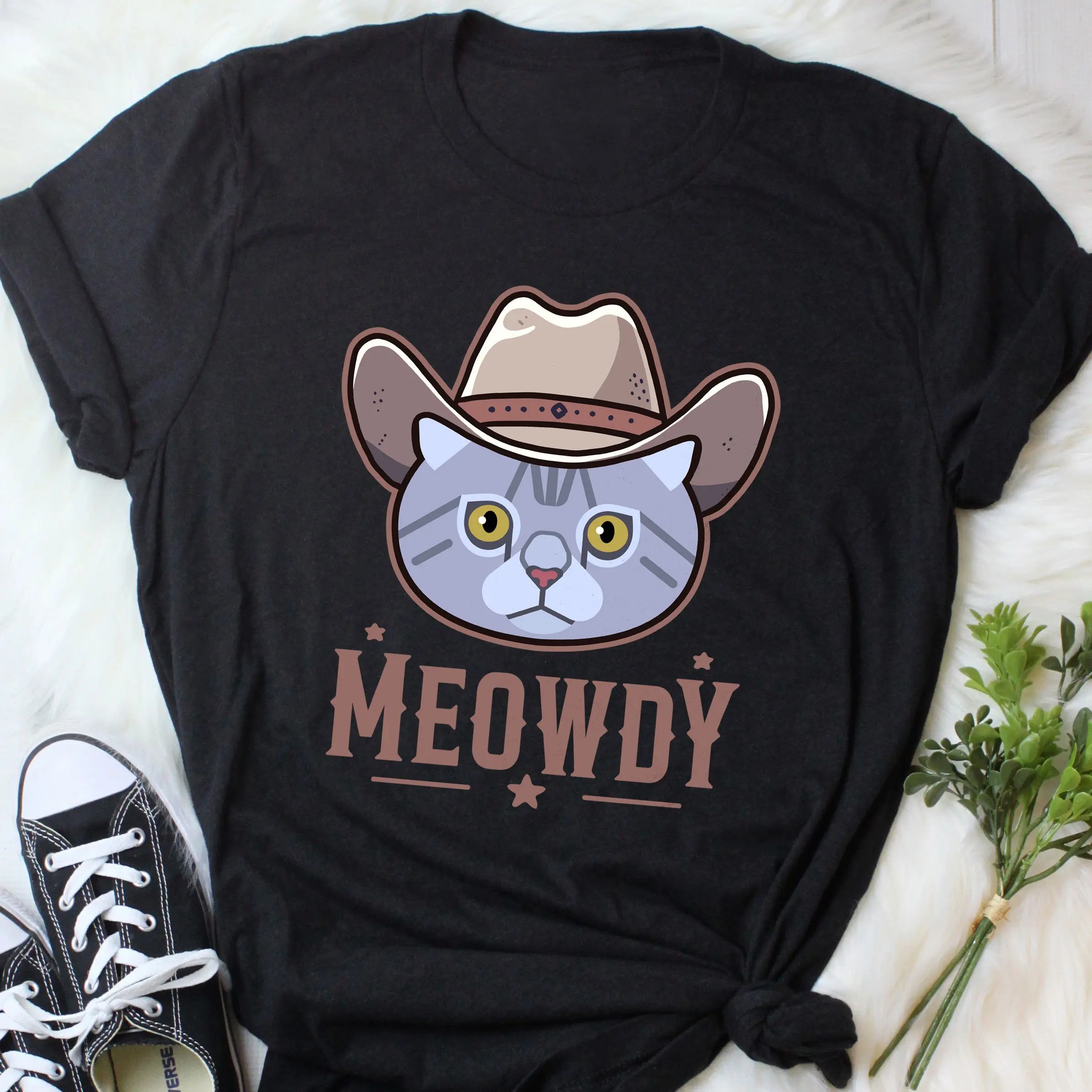 American Shorthair Meowdy T Shirt Funny Cowboy Cat Lover Cute Howdy Pet Mom Dad Western Texas Yeehaw Meme