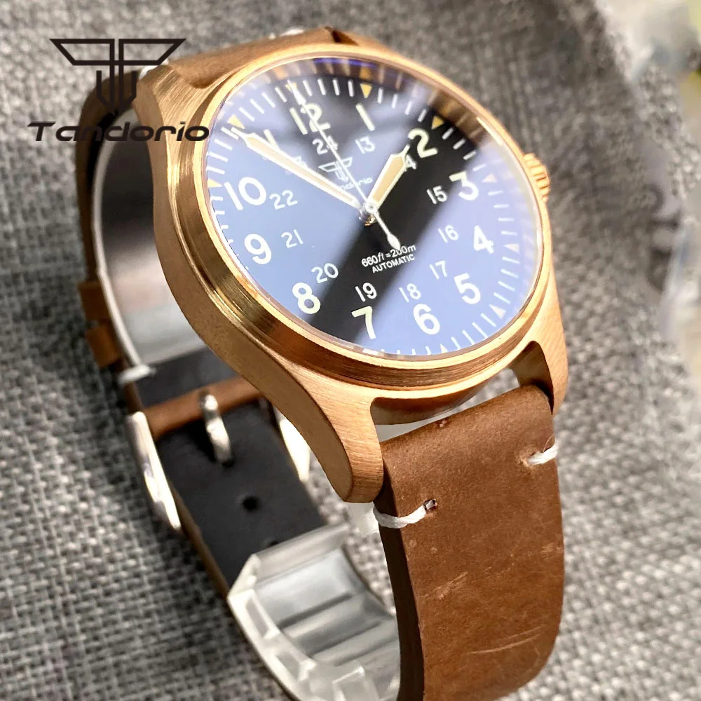 Tandorio real cusn8 bronze luxus 200m taucher automatische herren uhr nh35 pt5000 saphirglas leders ch raube krone grün leuchtend