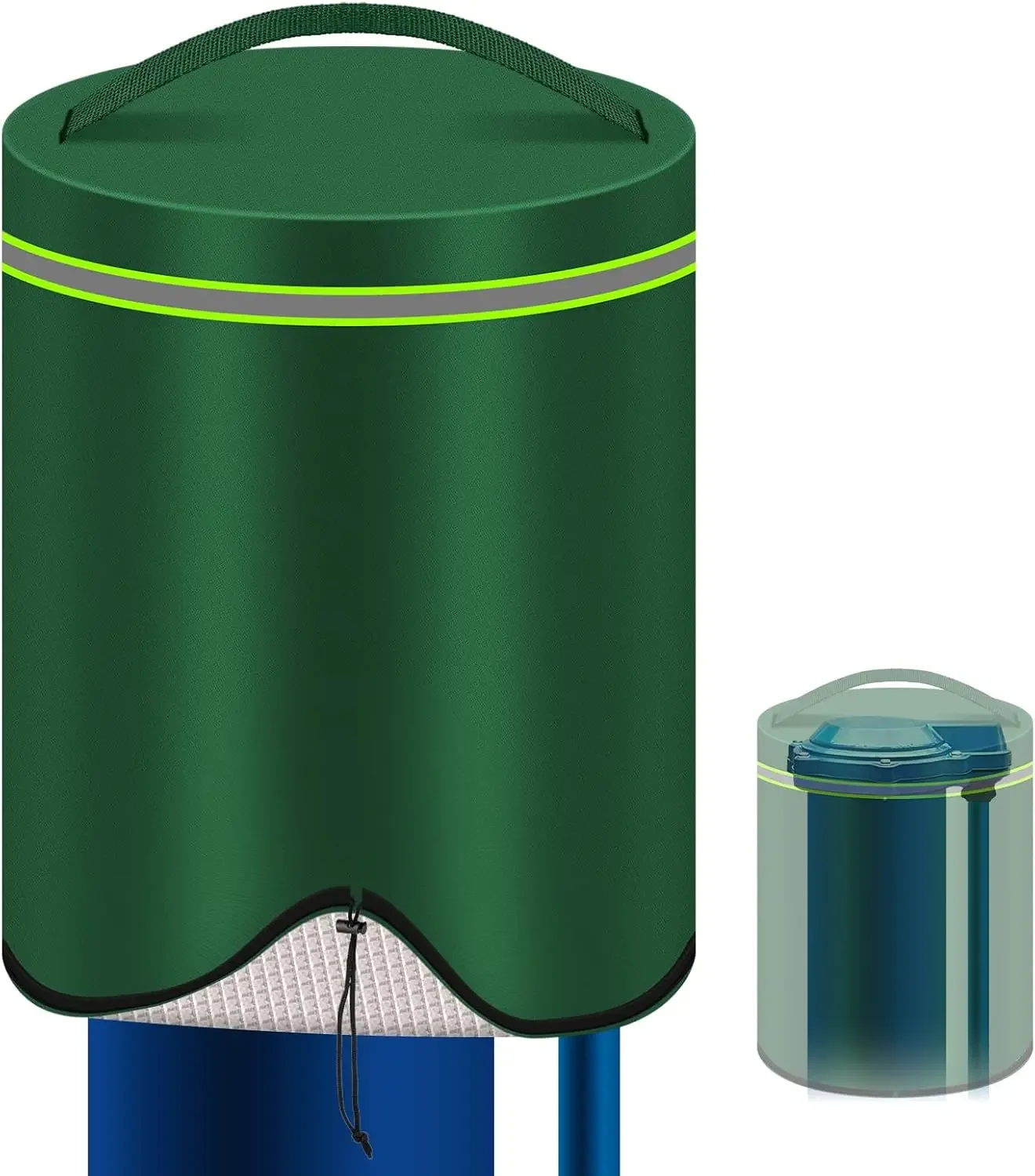 Green Round Well Pump Cover Insulated Waterproof Freeze Proof with Reflective Strips & Handle, Protect Down to 5°F