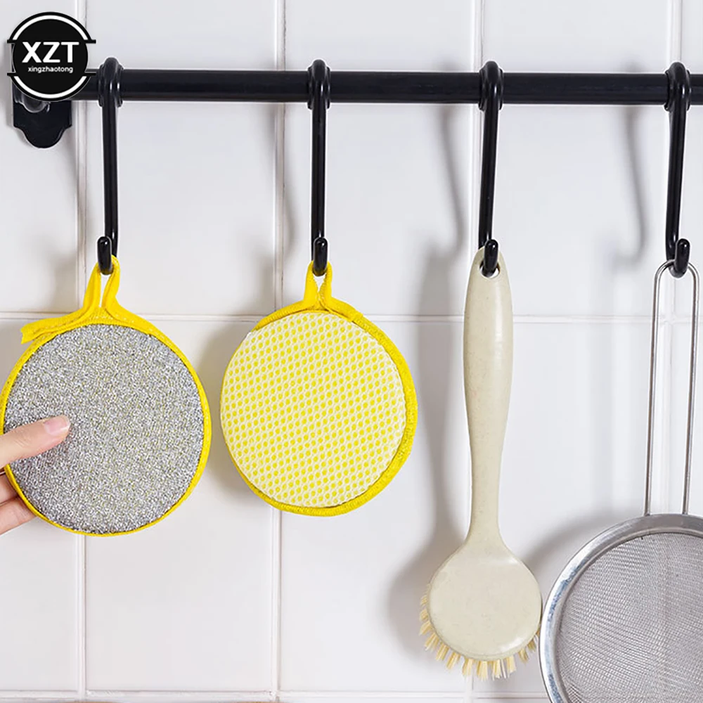 5pcs/lot Double-Side Round Wash Sponges Pan Pot Dish Dishwashing Brushes Household Clean Sponge Cleaning Tools Kitchen Gadgets