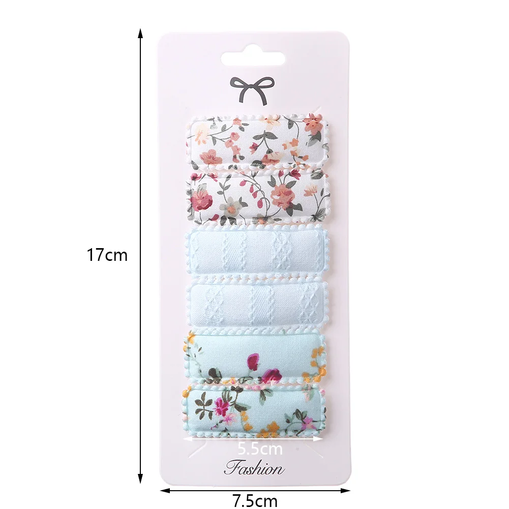 Juego de 6 unids/set de pasadores BB de tela, horquillas cuadradas con estampado de flores, broche para el pelo para bebé niña, horquillas bordadas