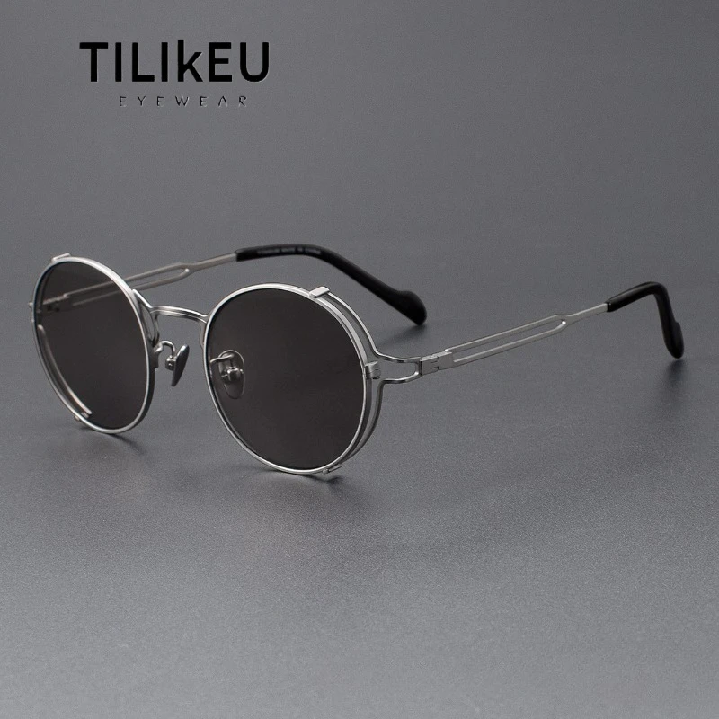 

Ultra-Light Pure Titanium Round Sunglasses Classic Hollow Out Temple Design Men Women Driving Night Vision Shades UV Sun Glasses