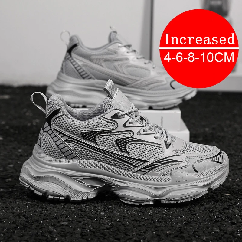 Men's Thick Sole Heightening Mesh Breathable Shoes Sports Running Casual Comfortable Running Shoes Lightweight Anti-Slip 37-44
