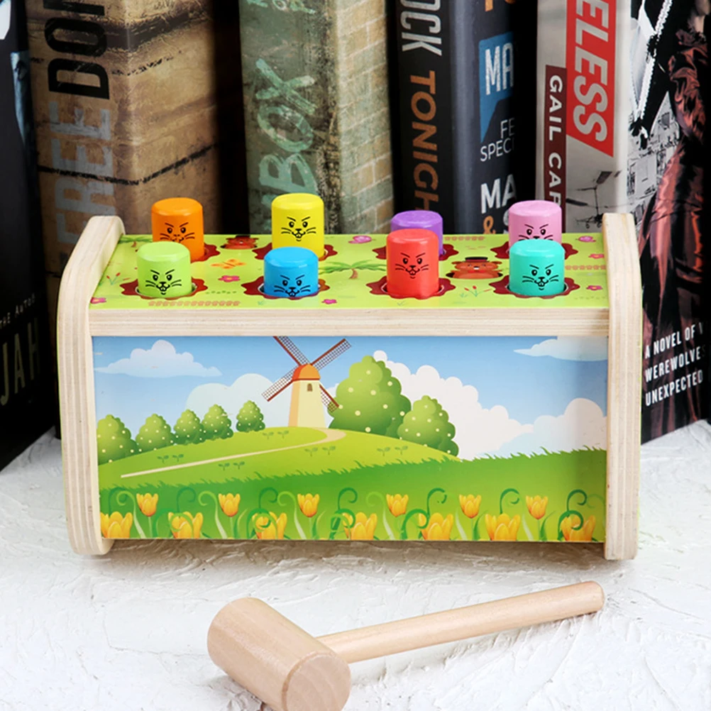 

1 Set Mole Beating Wooden Plaything Early Educational Hammering Pound For Hand-Eye Coordination Gift Cognitive