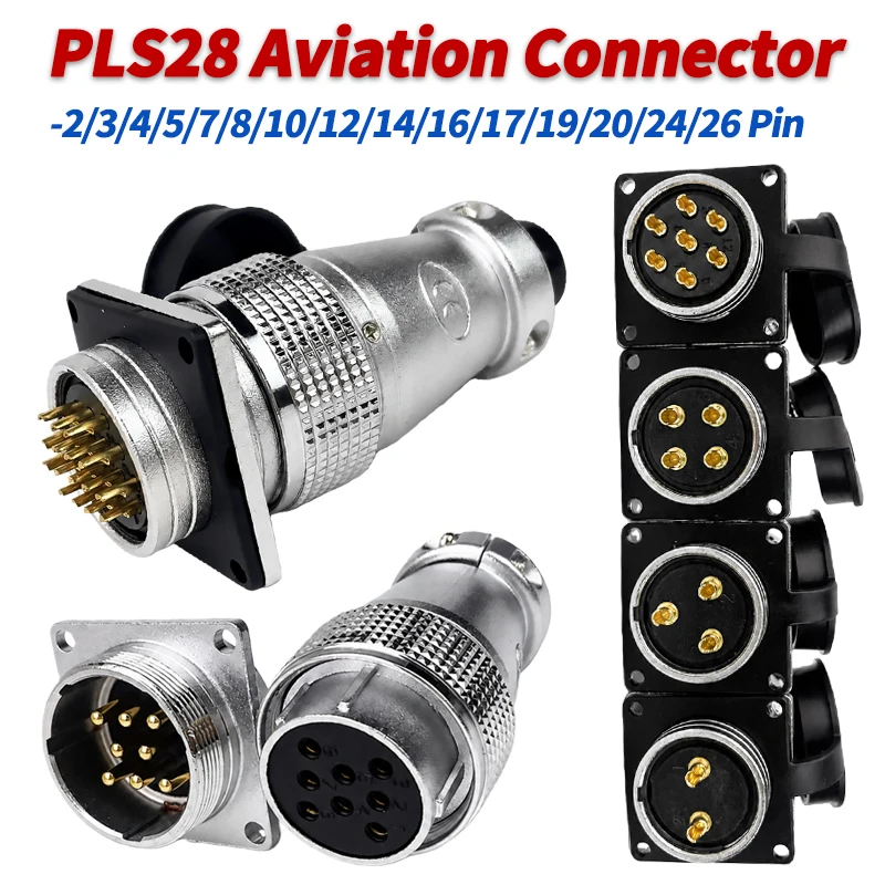PLS28 Aviation Connector 2/3/4/5/7/8/10/12/14/16/17/19/20/24/26 Pin Male Female Plug Socket 28mm Panel Mount Connector