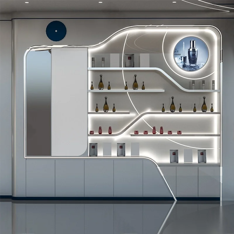 custom.High-end Lacquered Cosmetic Display Cabinet, Makeup and Skincare Product Display with Lighting, Display Cabinet