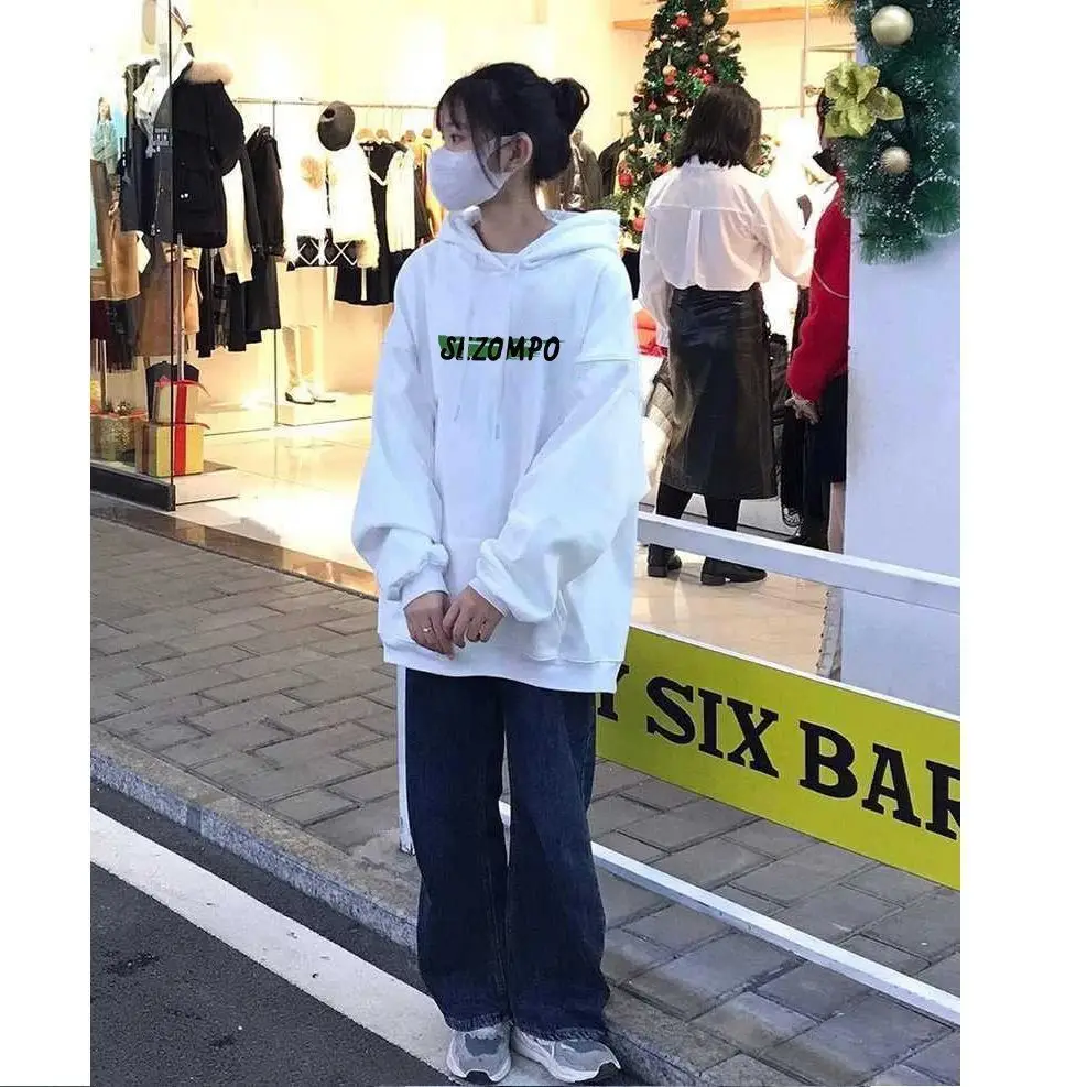 هوديس مقنعين المتضخم امرأة طويلة الأكمام الخصر التخسيس طول كابليس المتعثرة ألوان كبيرة Colorblock شعبية س الرقبة Ins