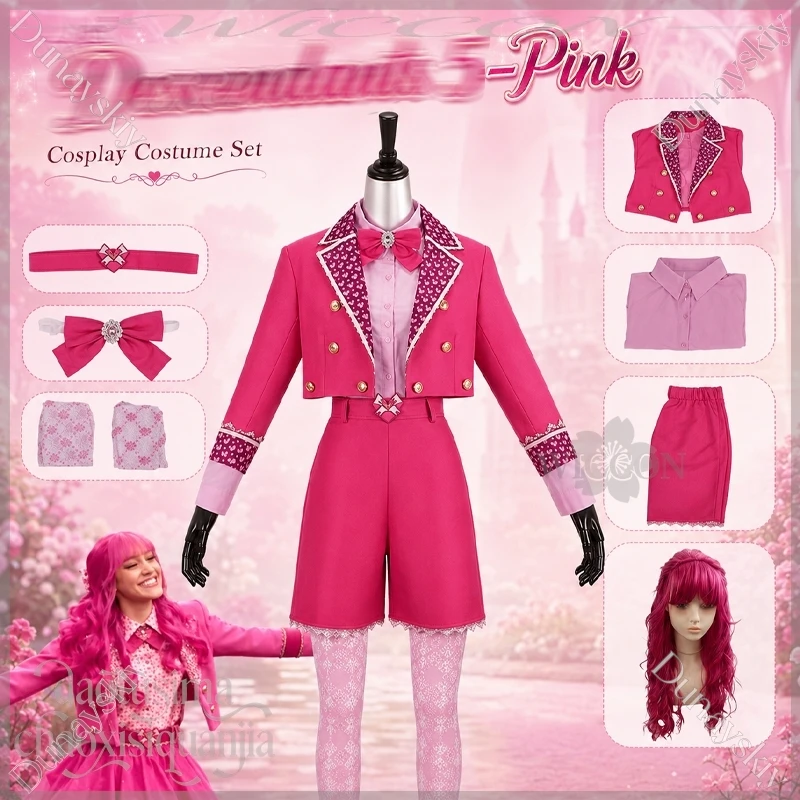 

Pink Cosplay Descenn Anime Dantss Wicked 5 Short Jacket Kawaii Cute Shorts Shirt Bow Fashion Punk Uniform Wigs Halloween Party