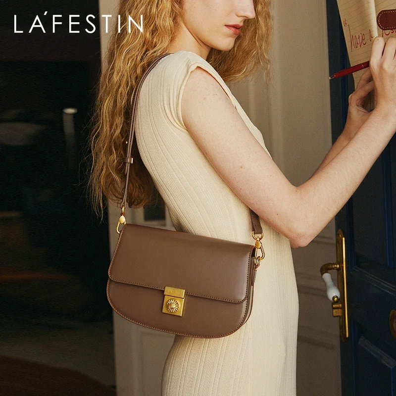 

LA FESTIN 2022 New Trendy Ladies High-end Simple Saddle Bag Fashionable Leather Shoulder Messenger Handbag High-quality Brand