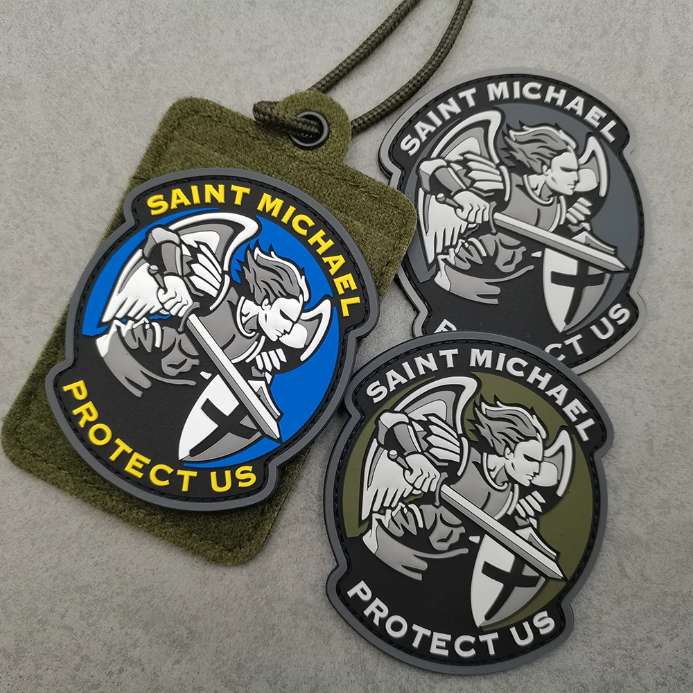 SAINT MICHAEL PROTECT US Rubber Colors Knight Crusades Military Army Style PVC Durable Patch Stick On Outdoor Cap Bag Hat Shirt