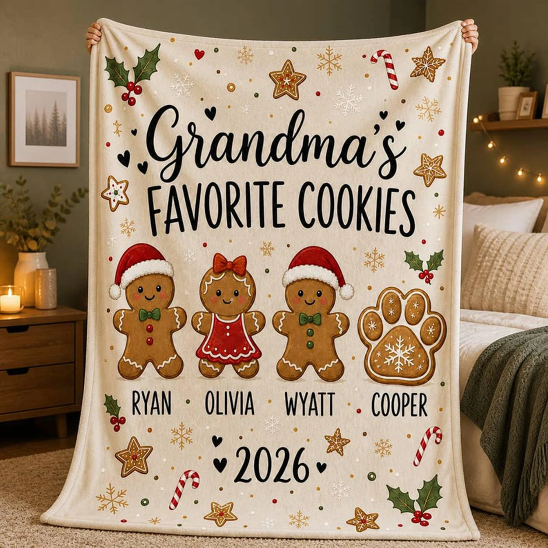 Personalized Custom Family Christmas Blanket, Custom Name Holiday Throw Blanket, Merry and Bright Christmas Gift