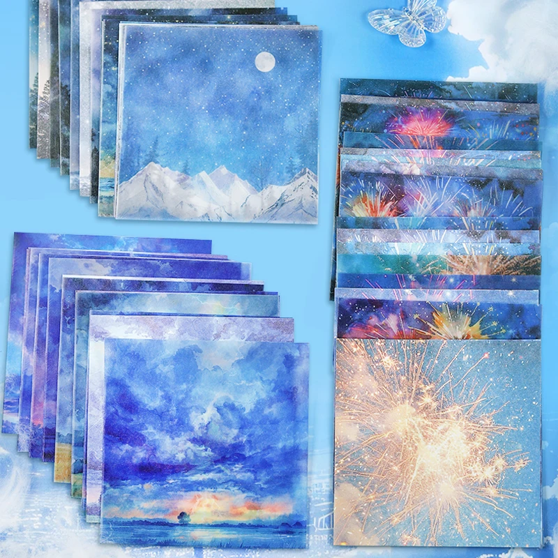 6Style 20Pcs/bag Sky Theme Dual Material Material Paper DIY Handbook Scrapbook Journal Glass Bottle Photo Frame Decoration