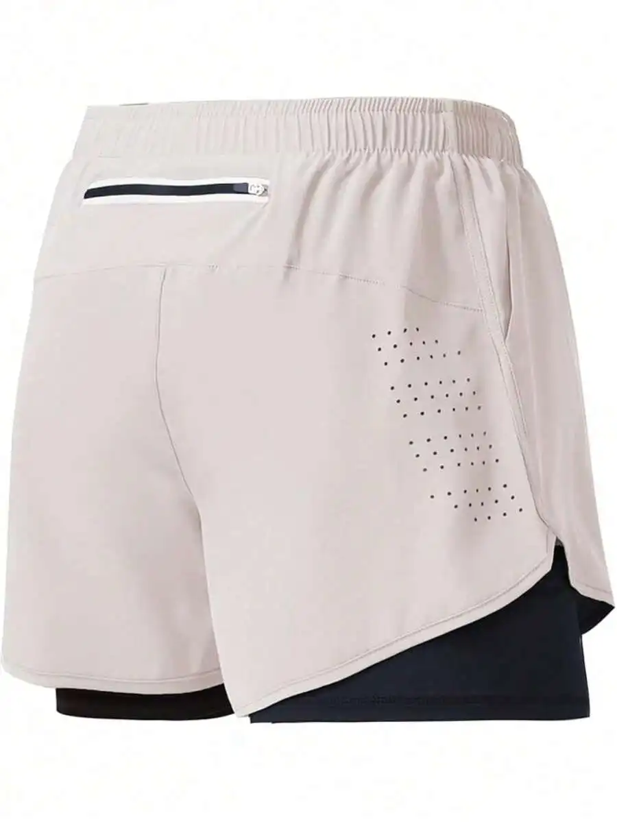 Mens 2 In 1 Running Shorts Quick Dry Gym Athletic Workout Clothes With Side Pockets