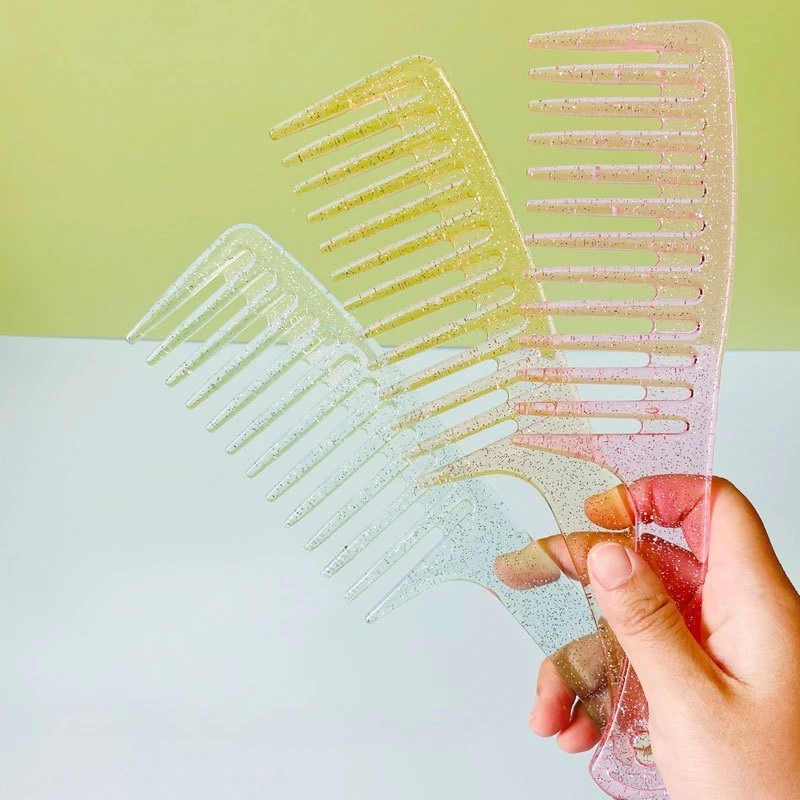 Hairdressing Combs Resistant Woman Wet Hook Curly Hair Brushes Jelly Sparkling Styling Tools Coarses Wide Spikes Tooth Wholesale