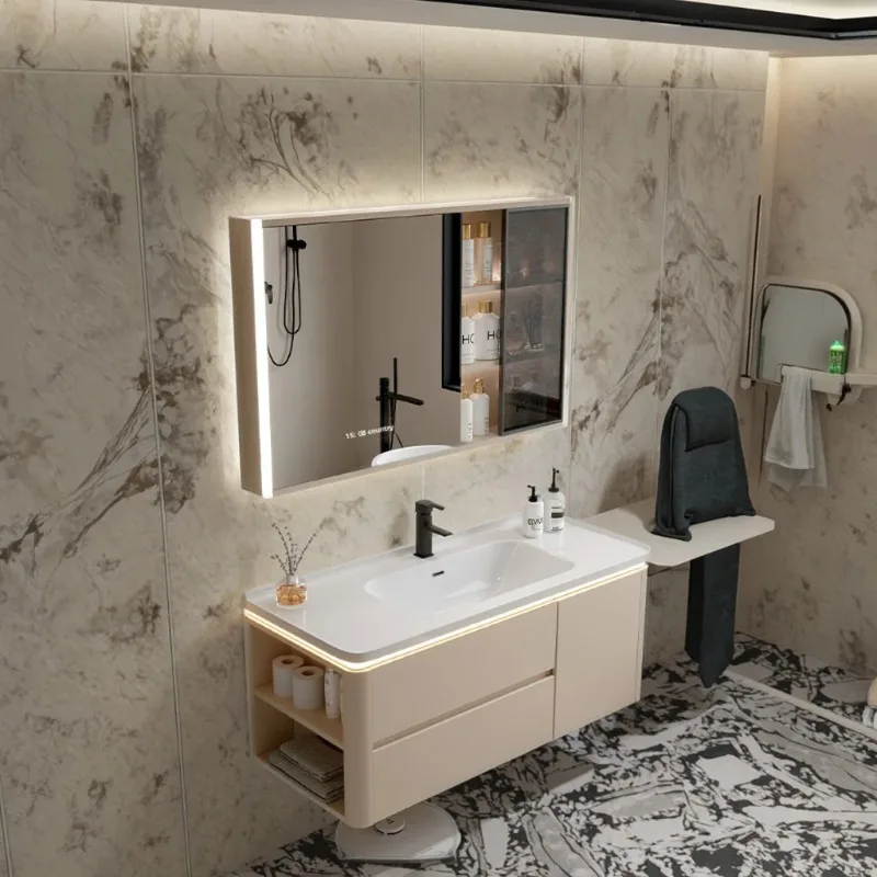 

Классический роскошный туалетный столик для ванной комнаты с керамической раковиной и умным зеркалом, настенный шкаф для ванной комнаты