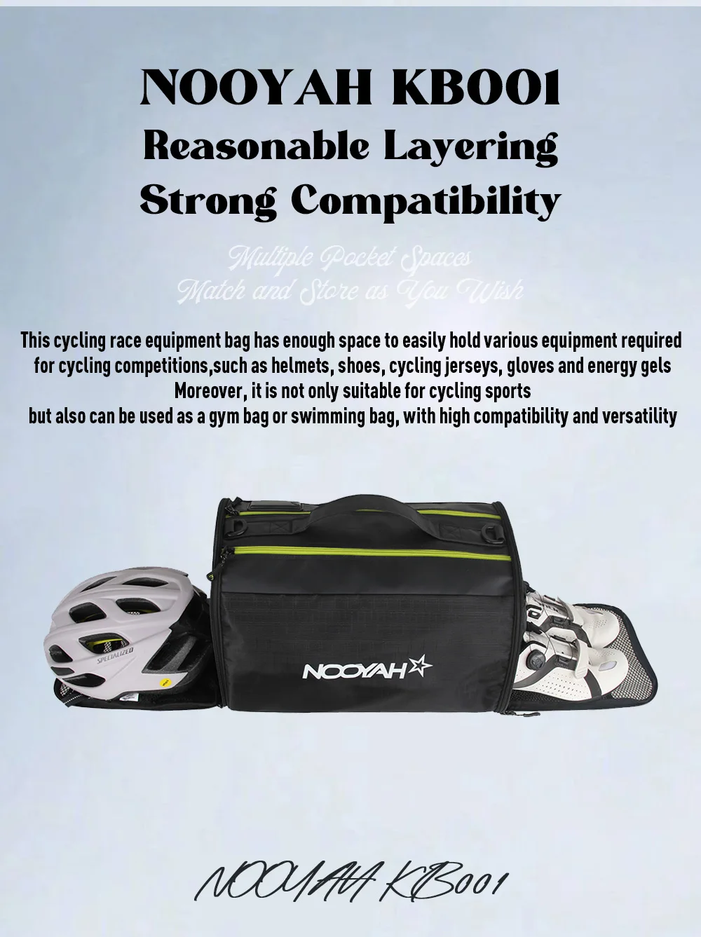 NOOYAH Sporttasche, multifunktional, Rennausrüstung, Tasche, Fahrradhelmtasche, Schuhe, Aufbewahrungstasche, Fitness, Fahrradzubehör, Schultertasche – Detail 5