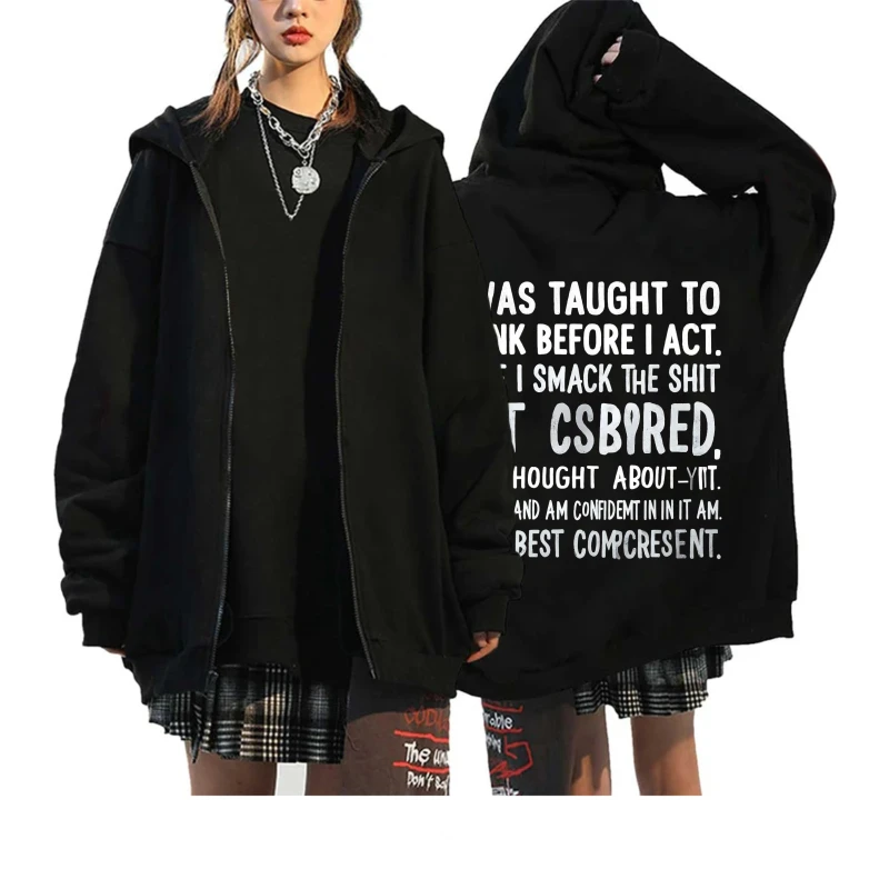 

Мужская куртка с капюшоном черного цвета с принтом Was Taught To Think Before I Act Text Design Повседневная уличная одежда для повседневного ношения и моды