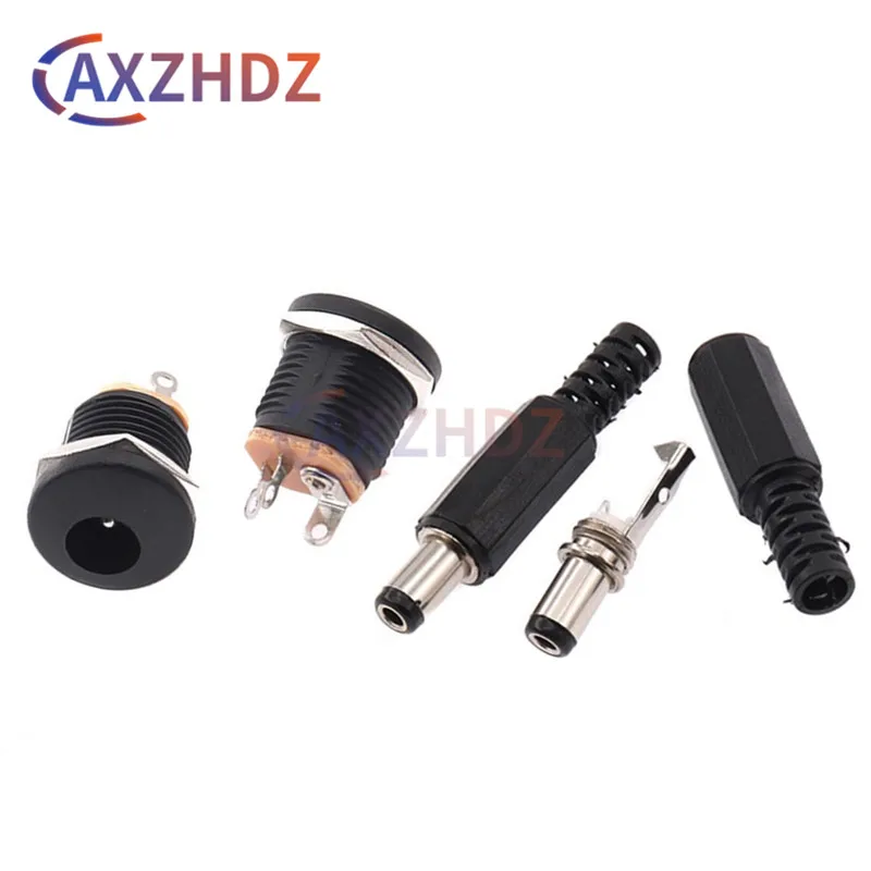 5PCS DC-022 12V 3A DC Power Connector Electrical Supplies 5.5x2.5 Plastic Male Plugs + Female Socket Panel Mount Jack 5.5*2.1mm