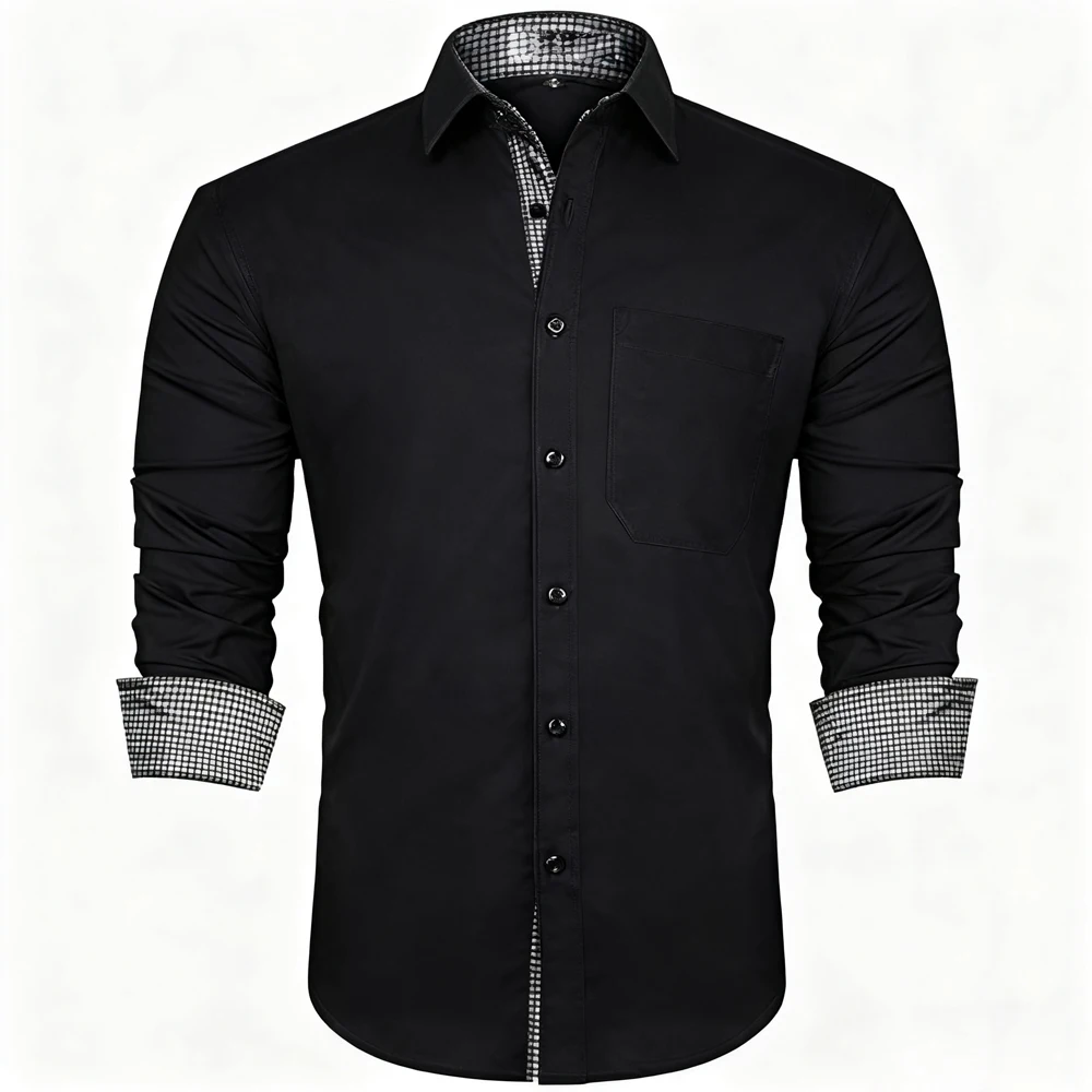 Men's Simple Business Dress Shirts Long Sleeve Casual Button-Down Shirts Formal Lapel Contrast Color Shirts Men's Wedding Shirts