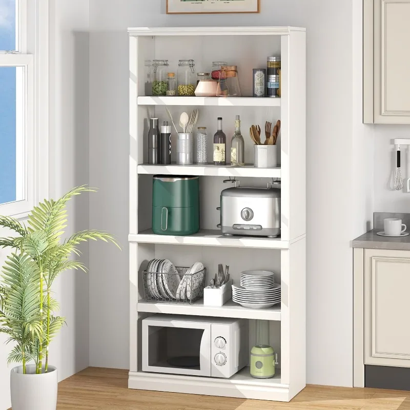 70 "high bookcase, white bookshelf Open storage 5 layers of bookshelves, 33" wide standing style, 5 layers of white