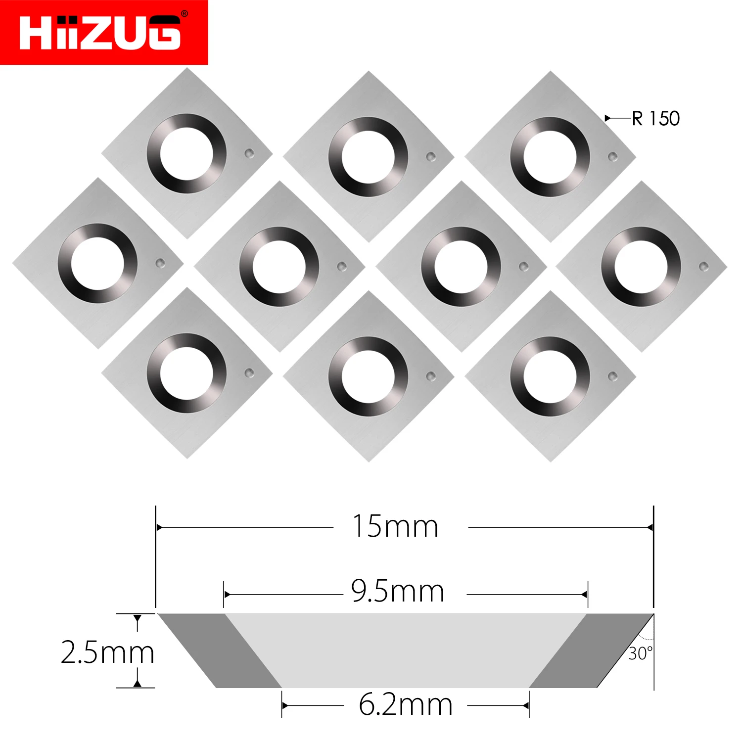 Imagem -03 - Carbide Quadrado Insere Cortadores para Espiral Helicoidal Plaina Router Bit Woodtorneamento Ferramentas Torno Carpintaria Raio 15 mm 150 mm 10 Pcs