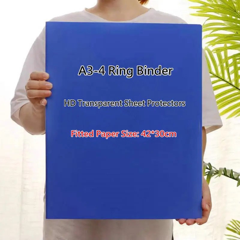 Multi-color A3 Binder 4-Rings A3 Folder For Document Storage HD Transparent Sleeves Ring Binder Folder With Rings