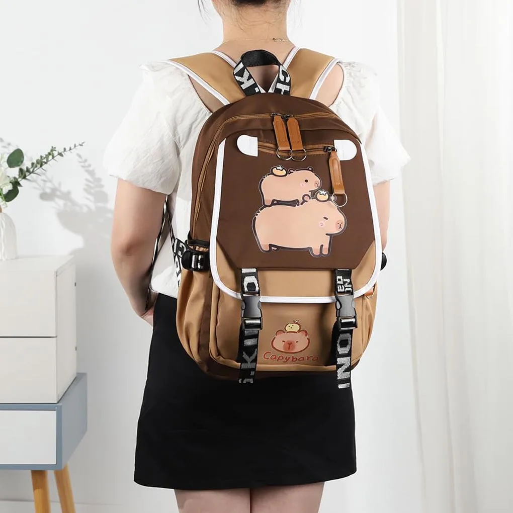 Stylish Kawaii Capybara Schoolbag – Large Capacity Computer Backpack, Adjustable Strap, Casual Daypack for Teens/College