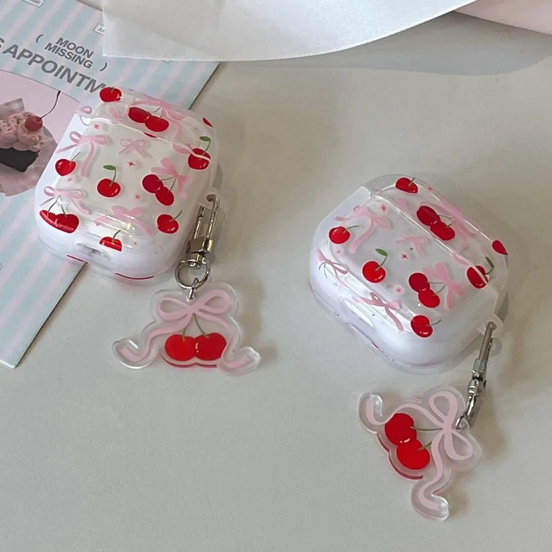 Розовый бант вишневый мультяшный кулон с беспроводной зарядкой Bluetooth чехол для наушников коробка для apple airpods 4 1 pro 2 2nd 2 3 чехол