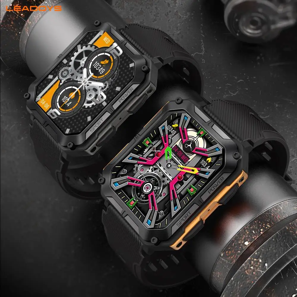 LeadoysNew ساعة ذكية 1.83 بوصة HD عرض ساعات رجالية خارجية مع إضاءة الطوارئ بلوتوث دعوة مقاوم للماء ساعة ذكية