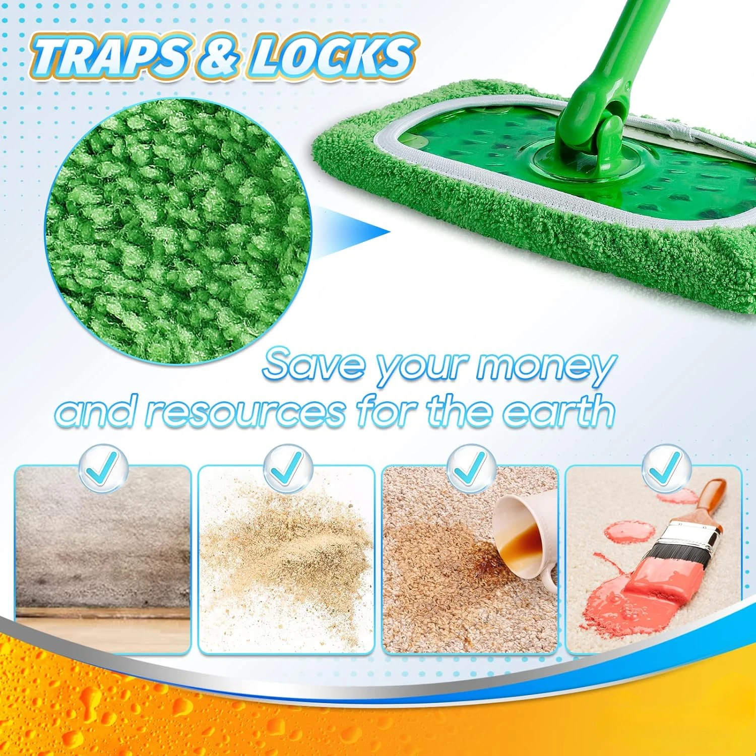 Reusable Microfiber Mop Pads for Swiffer Sweeper Mop, Washable Wet Pad Refills for Wet & Dry Use, for Hardwood Floor Cleaning