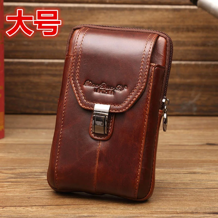 men\'s mobile phone waist bag leather mobile phone bag belt 5.5/6 inch Cow Leather Mini waist