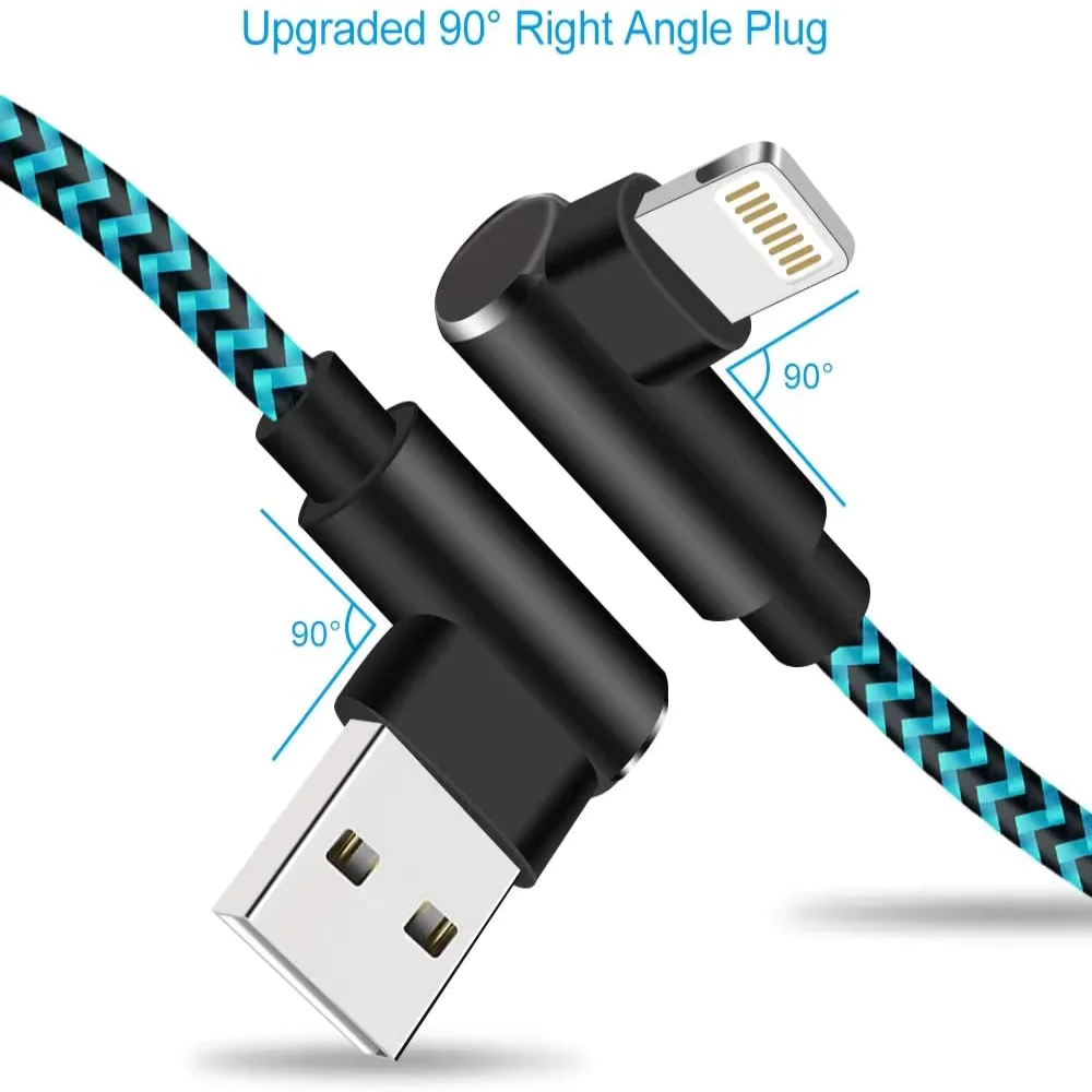 90 Degree USB Cable For iPhone 14 13 12 11 Pro Max X XR 6 7 8 Plus SE iPad Cell Phone Long 3m Fast Charge Cord Data Charger Wire