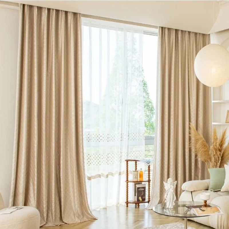 Luxurious French Cream Modern 3D Light Gold Jacquard Decorative Curtains Living Room Bedroom Balcony High-end Curtains
