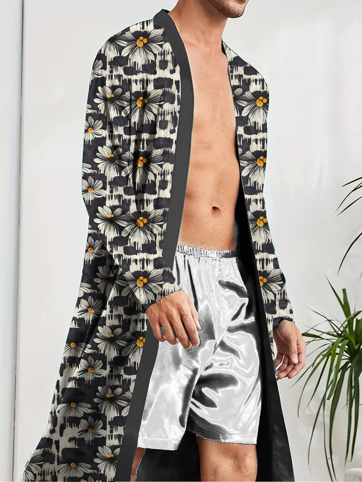 

Spring and Autumn men's long robe with digital printing, a fun sleeping robe for leisure and entertainment at home.