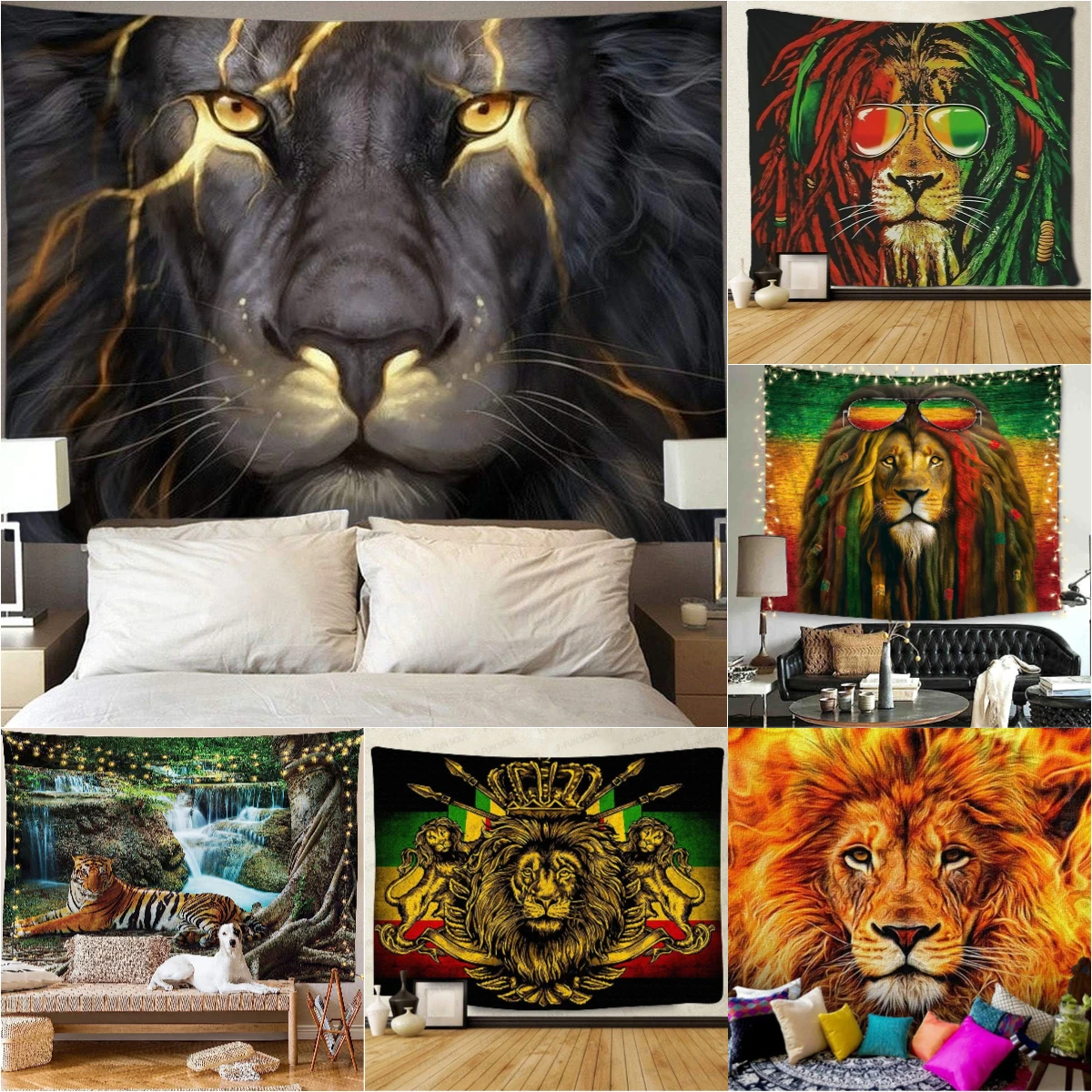 Golden Lion King Tapestries Hippie Art Tapestry Wall Hanging Animal Wild Boho Home Decor Bedroom Anime Tapestry Living Room