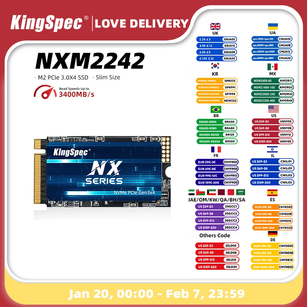 KingSpec M.2 SSD M2 NVME 128GB 256GB 512GB 1TB Ssd M.2 PCIe 3.0 Drive Solid SSD Disk NMVE Hard Drive 2242 for Notebook Desktop