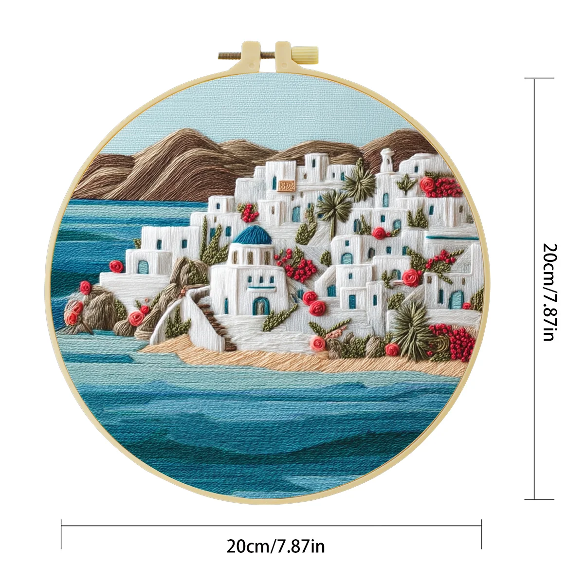 1 Stück 20X20CM/15X15CM 7,87/6,3 Zoll Stickerei-Starter-Kit DIY-Kit Heimdekoration, Das Haus am Meer, Stickerei-Kit – Detail 4