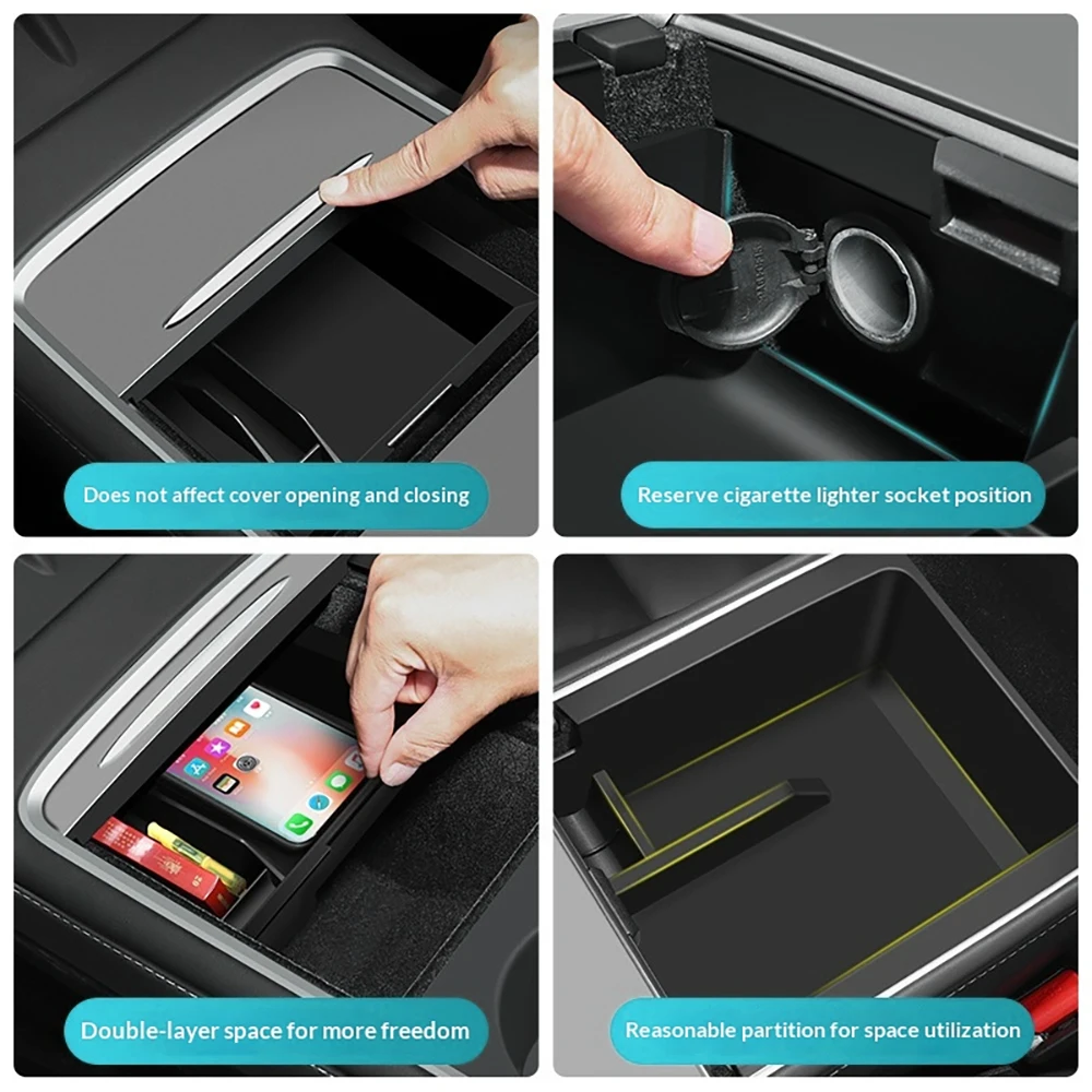 1pc For Tesla Model 3 Highland Y Juniper 2021-2024 Car Storage Box Central Armrest Hidden Storage Box Cup Holder Car Accessories view 5