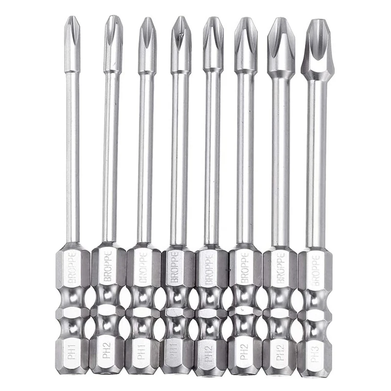 

Broppe 8 Pcs Impact Phillips Screwdriver Bit Set High Torque Cross Screwdriver Bit S2 with Magnetic Screwdriver Bits