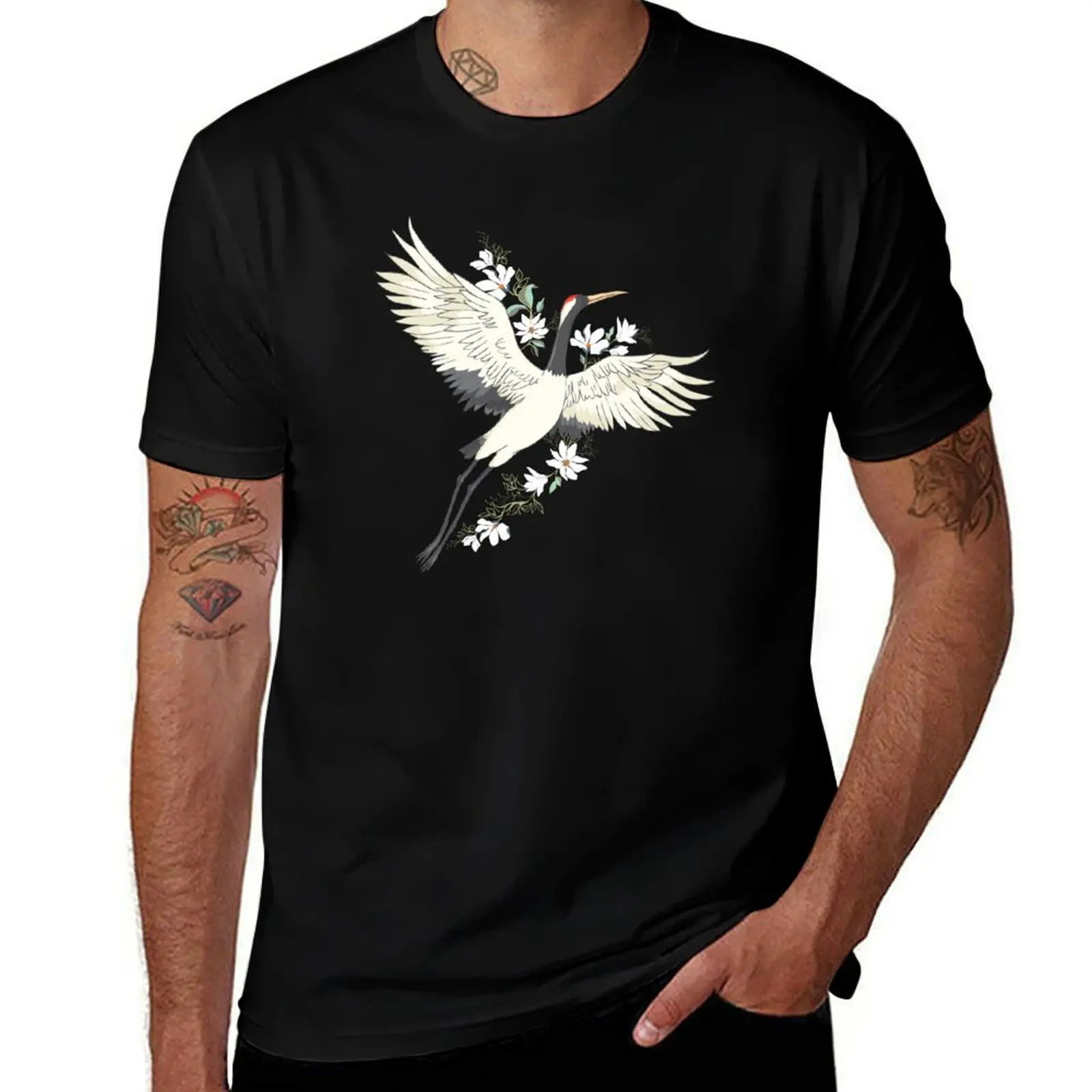 

crane bird in flight, white crane bird flying, crane bird T-Shirt custom shirt quick-drying t shirt men 100℅ cotton